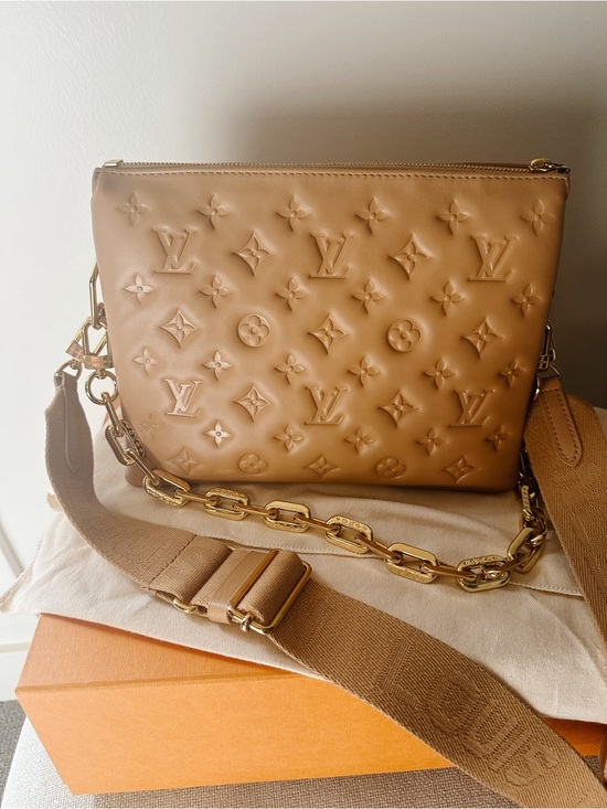 Louis Vuitton Handbags - Louis Vuitton Coussin PM Tan Monogram-Embossed Leather Crossbody with Gold Chain
